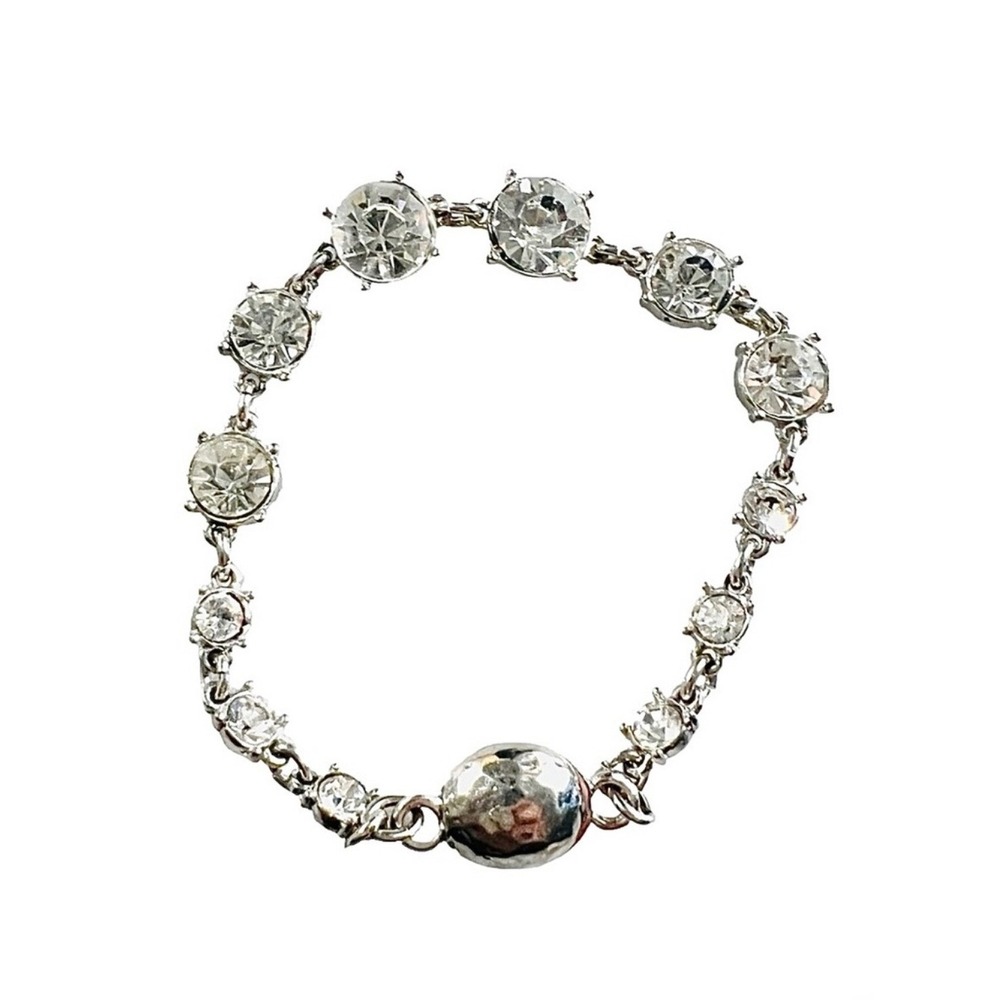 Chico's Silver Tone Clear Crystal Magnetic Clasp Link Bracelet 8 Inch